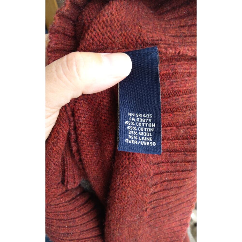 Y2K American Eagle striped preppy sweater sz L maroon gry wool blend  slim - Picture 8 of 9